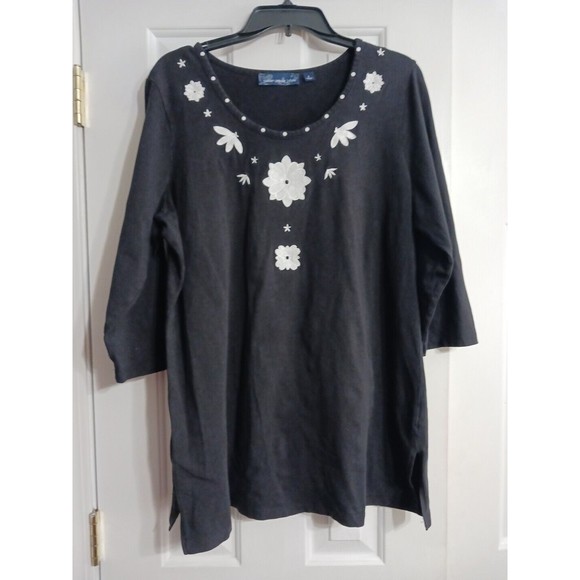 Women's Susan Graver/Style 3/4 Sleeve Embroidered Top Size L Tunic Style - Picture 1 of 3